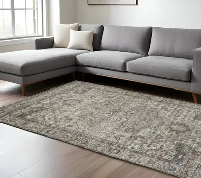 8' X 10' Gray Dark Gray And Dark Pink Oriental Hand Woven Area Rug With Fringe