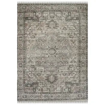 8' X 10' Gray Dark Gray And Dark Pink Oriental Hand Woven Area Rug With Fringe
