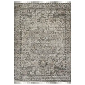 8' X 10' Gray Dark Gray And Dark Pink Oriental Hand Woven Area Rug With Fringe