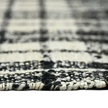 8' X 10' Black And Ivory Jute Plaid Hand Woven Area Rug With Fringe