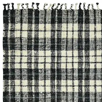 8' X 10' Black And Ivory Jute Plaid Hand Woven Area Rug With Fringe