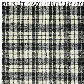 8' X 10' Black And Ivory Jute Plaid Hand Woven Area Rug With Fringe