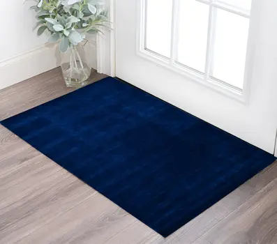 2' X 3' Navy Blue Wool Hand Woven Area Rug