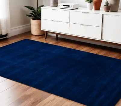 4' X 6' Navy Blue Wool Hand Woven Area Rug
