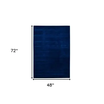 4' X 6' Navy Blue Wool Hand Woven Area Rug