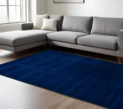 8' X 10' Navy Blue Wool Hand Woven Area Rug