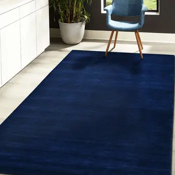 8' X 10' Navy Blue Wool Hand Woven Area Rug