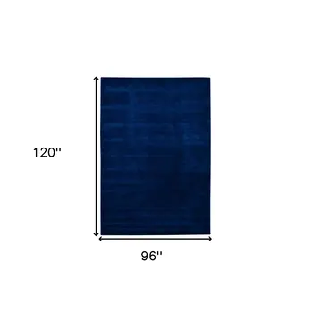 8' X 10' Navy Blue Wool Hand Woven Area Rug