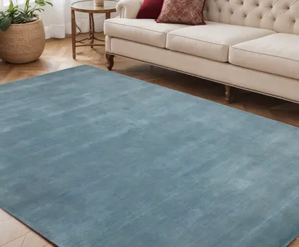 5' X 8' Light Blue Wool Hand Woven Area Rug