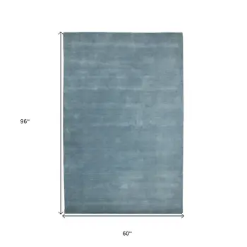 5' X 8' Light Blue Wool Hand Woven Area Rug