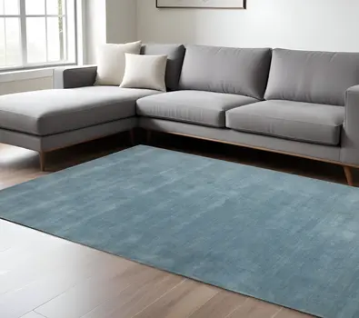10' X 14' Light Blue Wool Hand Woven Area Rug