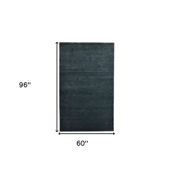 5' X 8' Dark Gray Wool Hand Woven Area Rug