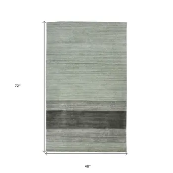 4' X 6' Gray And Light Green Wool Striped Hand Woven Area Rug