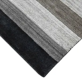 2' X 3' Black And Gray Wool Striped Hand Woven Area Rug