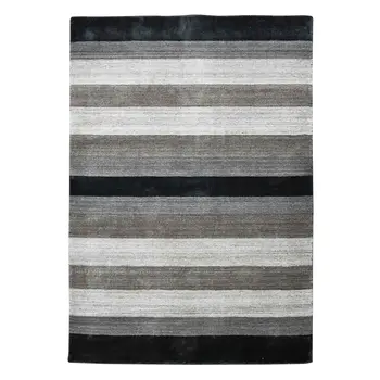 2' X 3' Black And Gray Wool Striped Hand Woven Area Rug