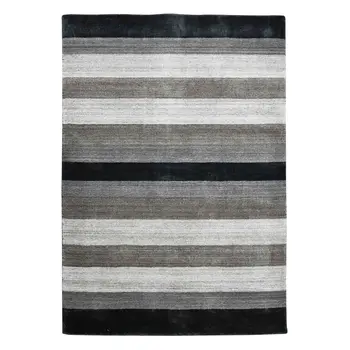 10' X 14' Black And Gray Wool Striped Hand Woven Area Rug