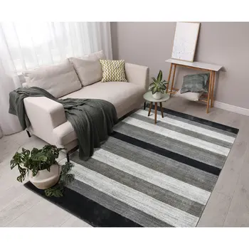10' X 14' Black And Gray Wool Striped Hand Woven Area Rug
