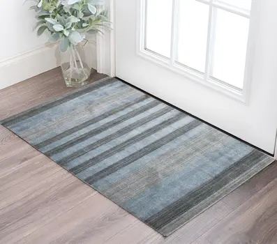 2' X 3' Gray And Light Blue Wool Striped Hand Woven Area Rug