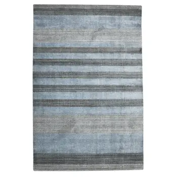 5' X 8' Gray And Light Blue Wool Striped Hand Woven Area Rug