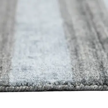 5' X 8' Gray And Light Blue Wool Striped Hand Woven Area Rug