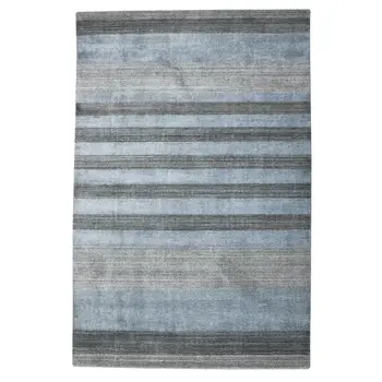 5' X 8' Gray And Light Blue Wool Striped Hand Woven Area Rug