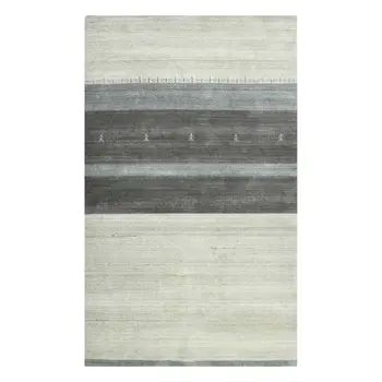 4' X 6' Ivory Gray And Green Wool Striped Hand Woven Area Rug