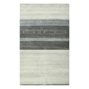 4' X 6' Ivory Gray And Green Wool Striped Hand Woven Area Rug