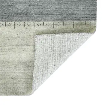 5' X 8' Ivory Gray And Green Wool Striped Hand Woven Area Rug