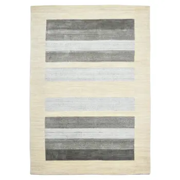 5' X 8' Ivory And Gray Wool Striped Hand Woven Area Rug
