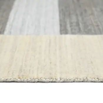 5' X 8' Ivory And Gray Wool Striped Hand Woven Area Rug