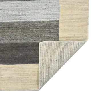 5' X 8' Ivory And Gray Wool Striped Hand Woven Area Rug