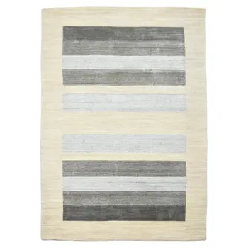 5' X 8' Ivory And Gray Wool Striped Hand Woven Area Rug