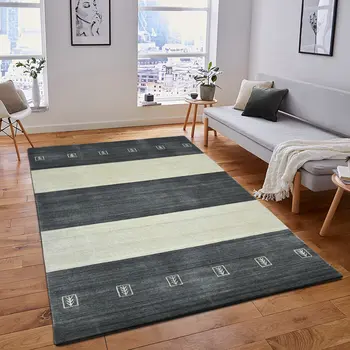 2' X 3' Charcoal And Ivory Wool Striped Hand Woven Area Rug