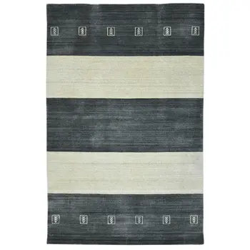 2' X 3' Charcoal And Ivory Wool Striped Hand Woven Area Rug