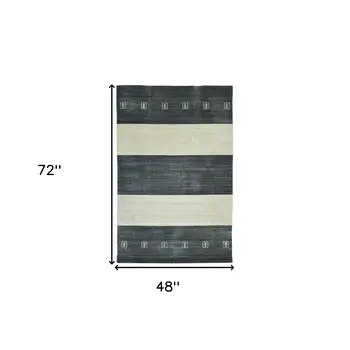 4' X 6' Charcoal And Ivory Wool Striped Hand Woven Area Rug