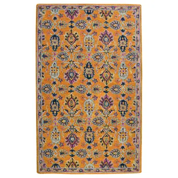 5' X 8' Orange Purple And Blue Wool Floral Hand Tufted Area Rug