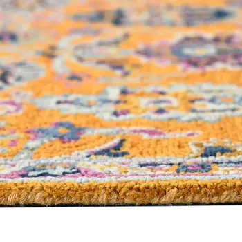 5' X 8' Orange Purple And Blue Wool Floral Hand Tufted Area Rug
