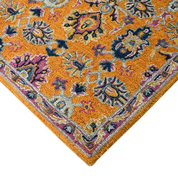 5' X 8' Orange Purple And Blue Wool Floral Hand Tufted Area Rug