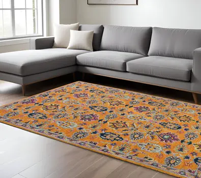 8' X 10' Orange Purple And Blue Wool Floral Hand Tufted Area Rug
