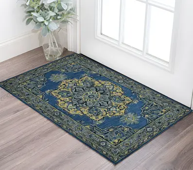 2' X 3' Teal And Gray Wool Medallion Hand Tufted Area Rug