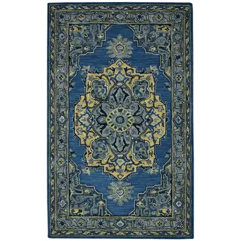 2' X 3' Teal And Gray Wool Medallion Hand Tufted Area Rug