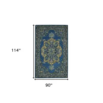 8' X 10' Teal And Gray Wool Medallion Hand Tufted Area Rug