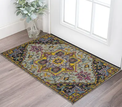 2' X 3' Gray Purple And Gold Wool Medallion Hand Tufted Area Rug