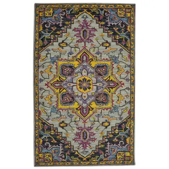 8' X 10' Gray Purple And Gold Wool Medallion Hand Tufted Area Rug