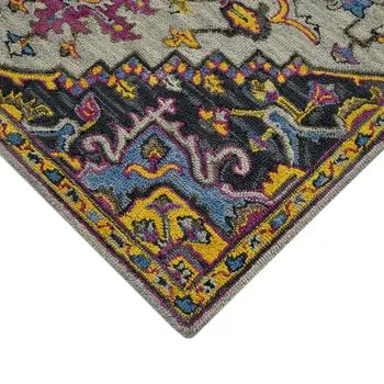8' X 10' Gray Purple And Gold Wool Medallion Hand Tufted Area Rug