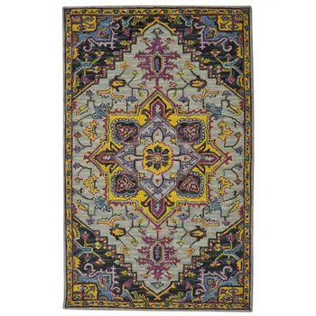 8' X 10' Gray Purple And Gold Wool Medallion Hand Tufted Area Rug