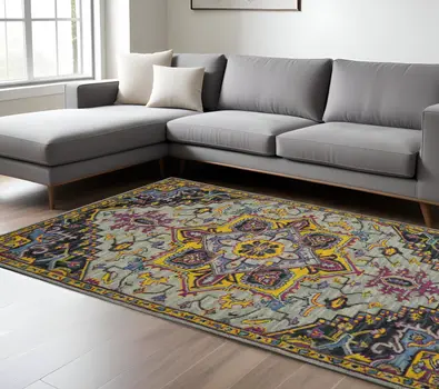 8' X 10' Gray Purple And Gold Wool Medallion Hand Tufted Area Rug