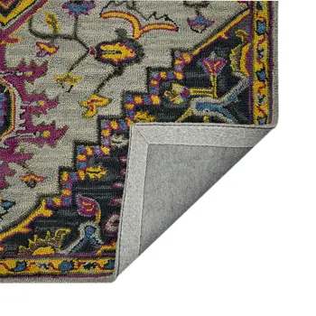 8' X 11' Gray Purple And Gold Wool Medallion Hand Tufted Area Rug