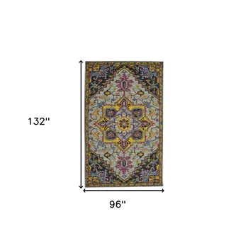 8' X 11' Gray Purple And Gold Wool Medallion Hand Tufted Area Rug