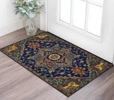 2' X 3' Blue Teal And Brick Red Wool Medallion Hand Tufted Area Rug